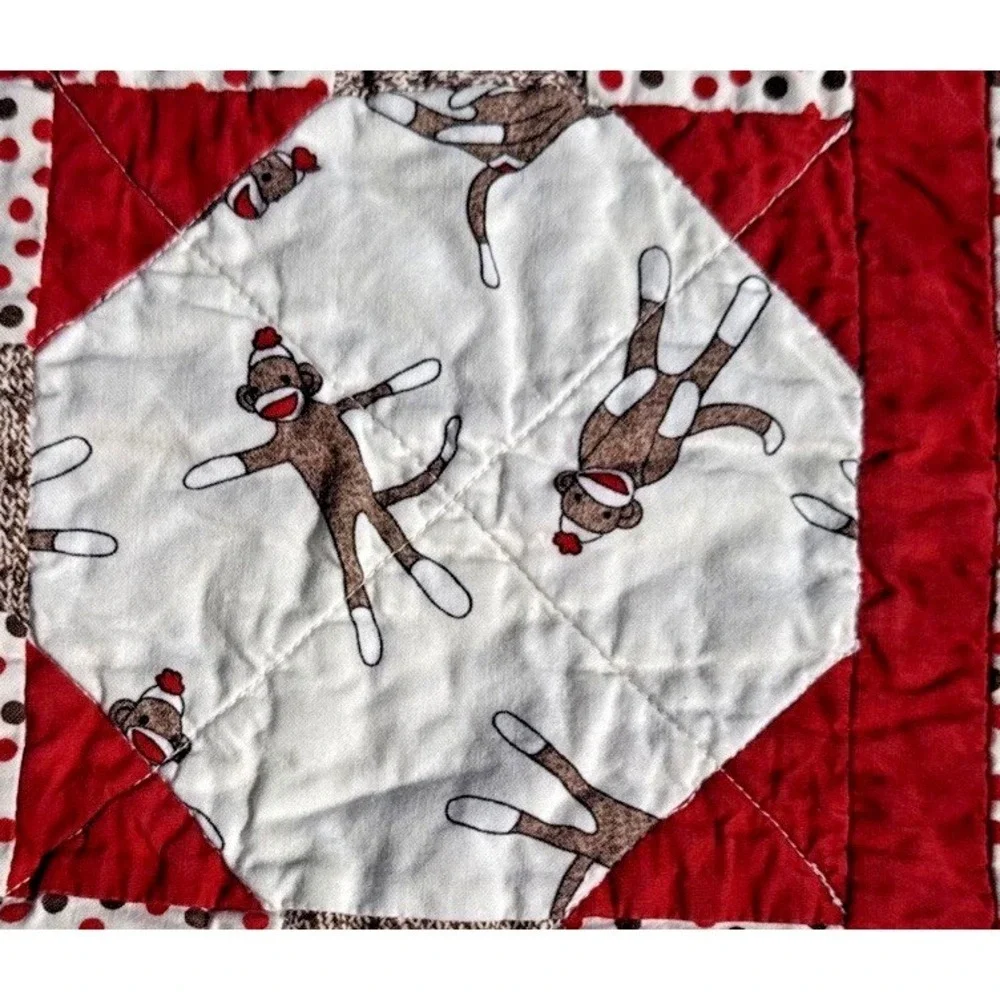 Handmade Sock‎ Monkey/Polka Dot, Square In Square Quilt 35